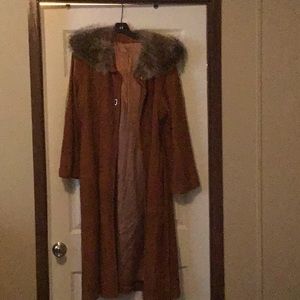 Suede leather maxi coat.